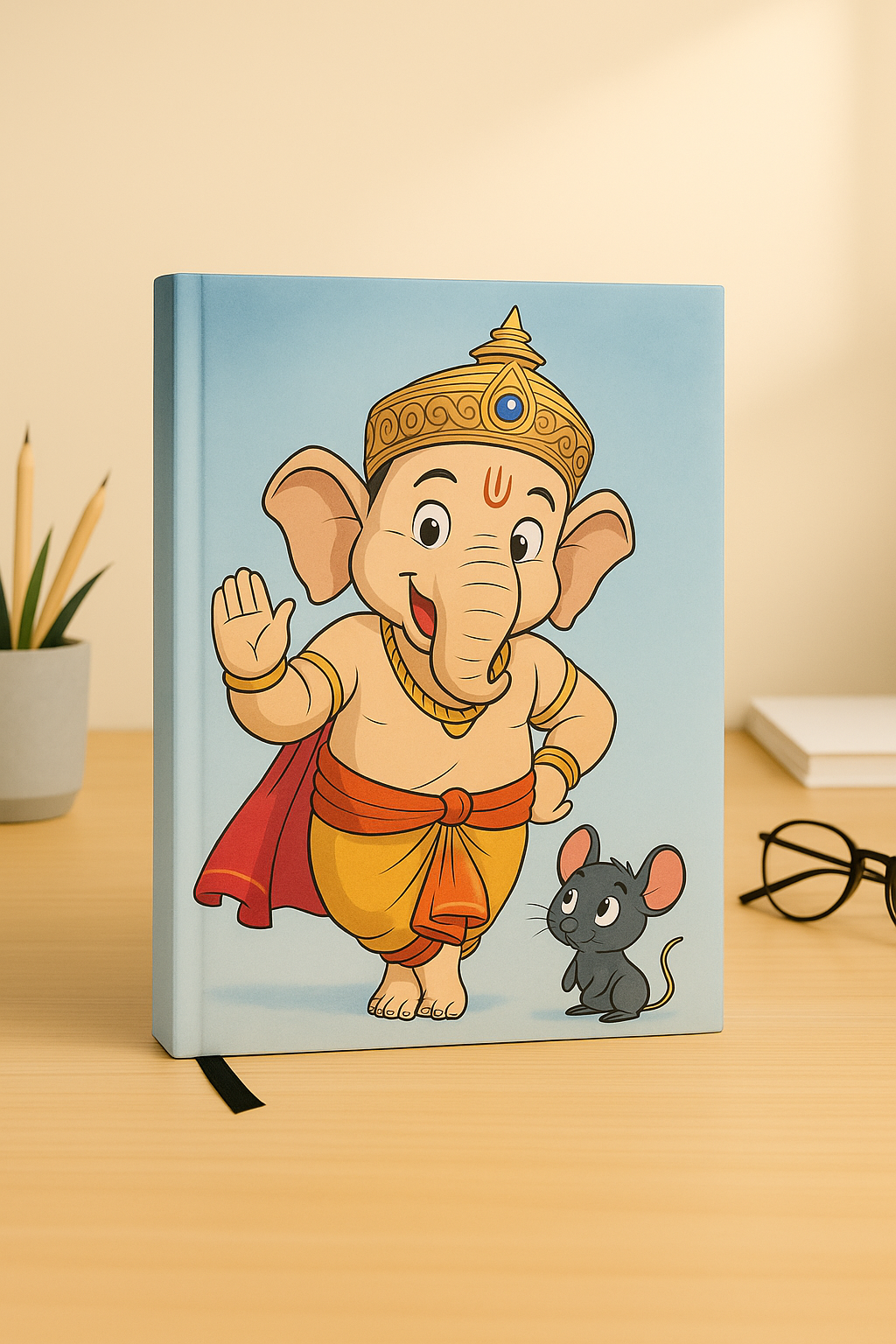 Cute Ganesha with Mouse Notebook – A5 Hardcover/Softcover, 100 Pages, 90 GSM Acid-Free