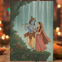 Krishna Radha Waterfall Scene Notebook – A5 Hardcover/Softcover, 90 GSM Acid-Free Paper