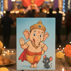 Cute Ganesha with Mouse Notebook – A5 Hardcover/Softcover, 100 Pages, 90 GSM Acid-Free