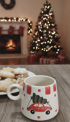 Christmas Car & Tree Hand-Painted Ceramic Mug