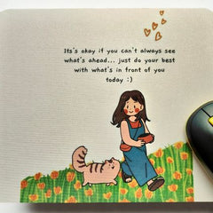 One Step at a Time – Cat & Girl Motivational Mouse Pad for Mindful Living