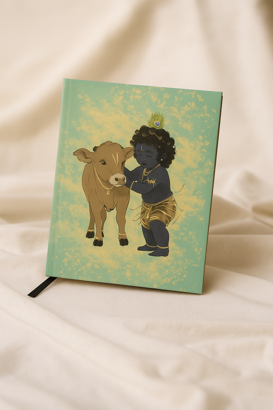 Baby Krishna with Calf Notebook – A5 Hardcover/Softcover, 90 GSM Acid-Free Paper