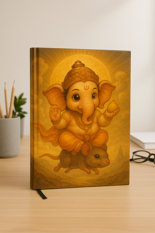 Ganesha Riding Mouse Notebook – A5 Hardcover/Softcover, 100 Pages, 90 GSM Acid-Free