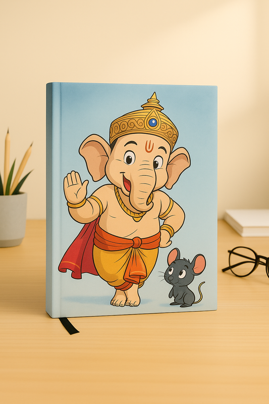 Cute Ganesha with Mouse Notebook – A5 Hardcover/Softcover, 100 Pages, 90 GSM Acid-Free