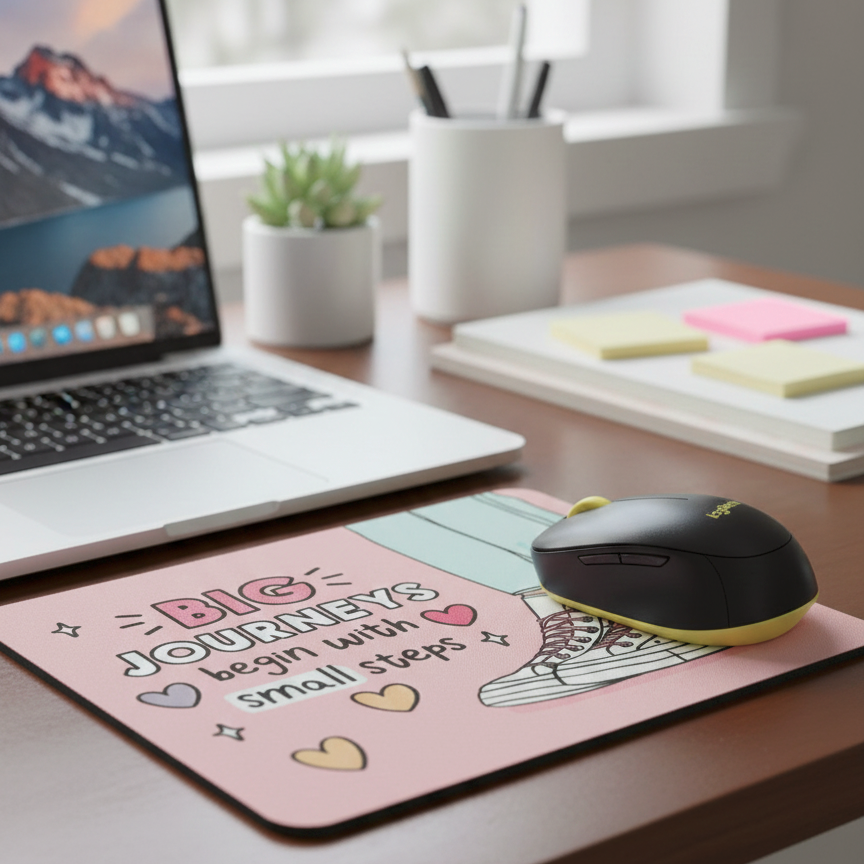 Step by Step – Pink Motivational Mouse Pad for Dreamers & Doers