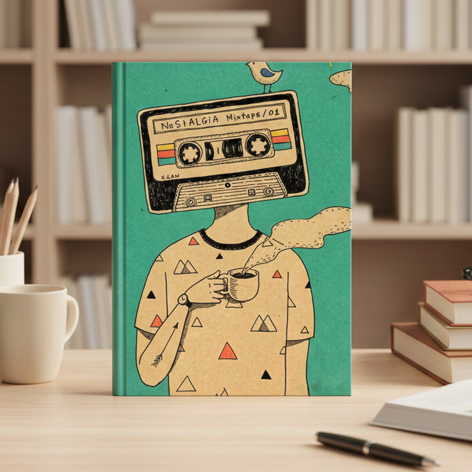 Caffeine & Cassettes – Retro Indie Notebook | Aesthetic A5 & A6 Diary