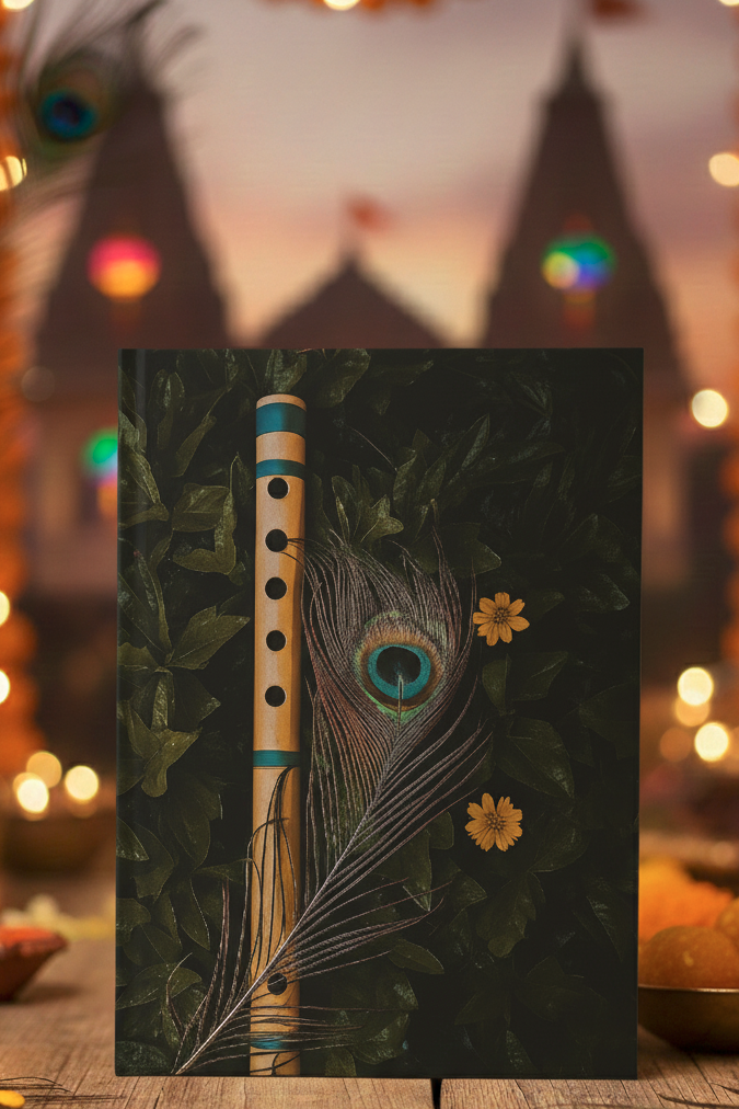 Krishna Flute & Peacock Feather Notebook – A5 Hardcover/Softcover, 90 GSM Acid-Free Paper