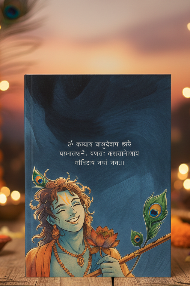 Krishna Smiling with Lotus & Peacock Feather Notebook – A5 Hardcover/Softcover, 90 GSM Acid-Free Paper
