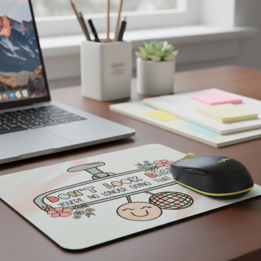 Pastel Drive – Floral Rearview Mouse Pad with Gentle Motivation