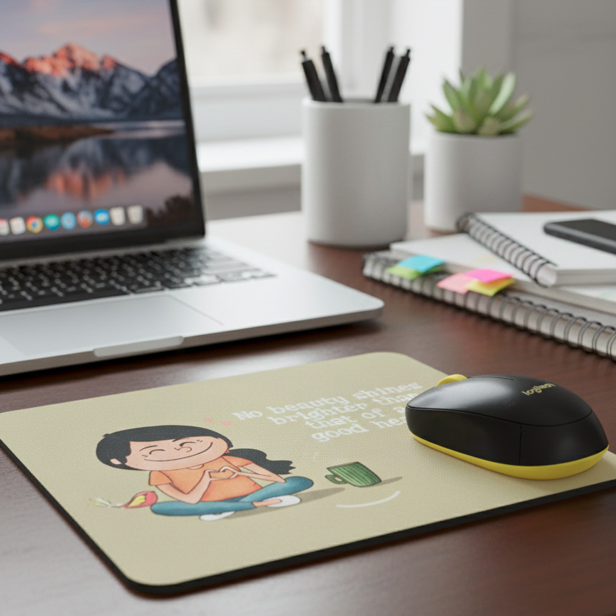 Shine Within – Kindness Quote Mouse Pad with Cute Girl Illustration