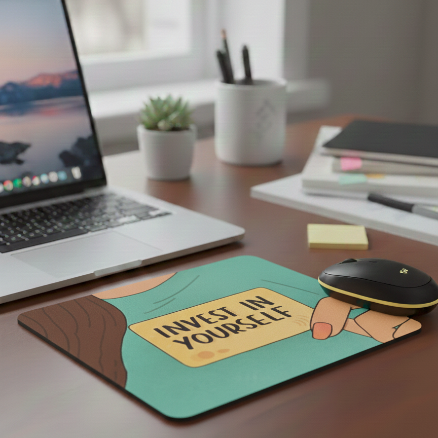 Invest in Yourself – Minimalist Motivational Mouse Pad for Daily Inspiration