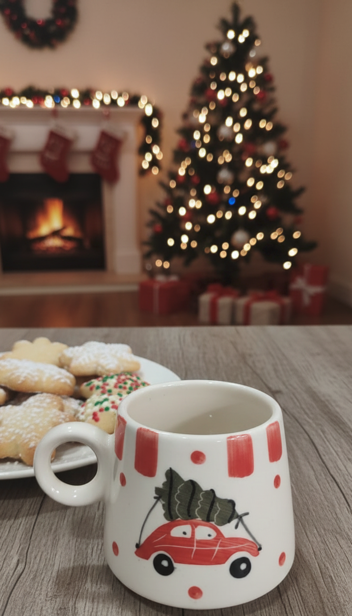 Christmas Car & Tree Hand-Painted Ceramic Mug