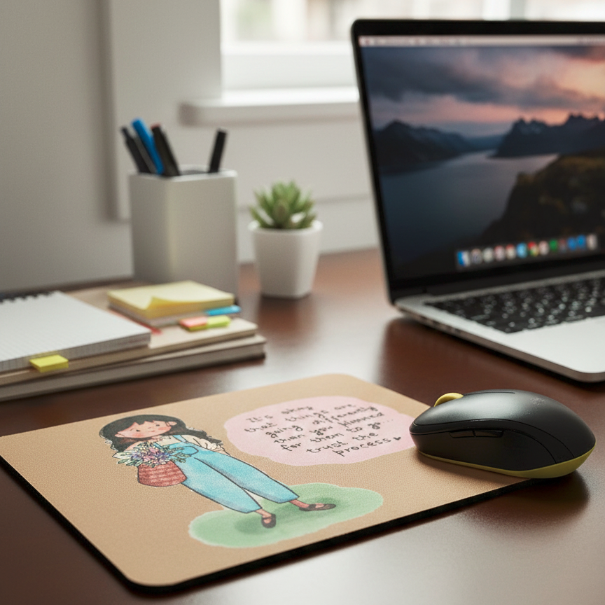 Trust the Process – Soft Brown Mouse Pad with Gentle Encouragement