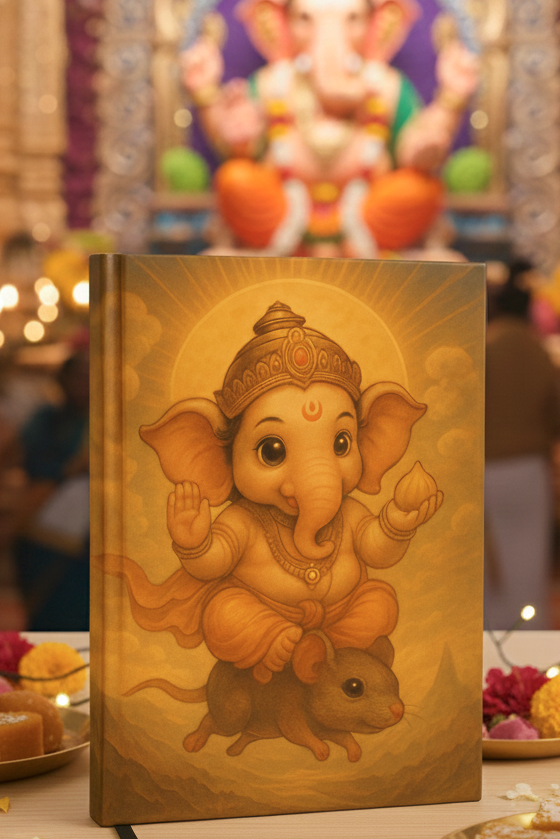 Ganesha Riding Mouse Notebook – A5 Hardcover/Softcover, 100 Pages, 90 GSM Acid-Free