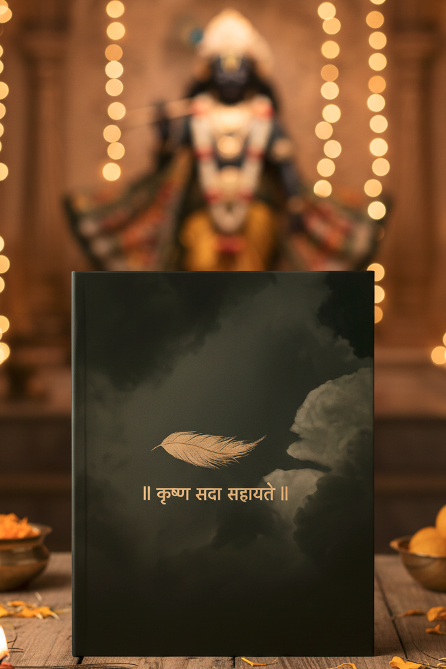 Krishna “Sada Sahayate” Peacock Feather Notebook – A5 Hardcover/Softcover, 90 GSM Acid-Free Paper